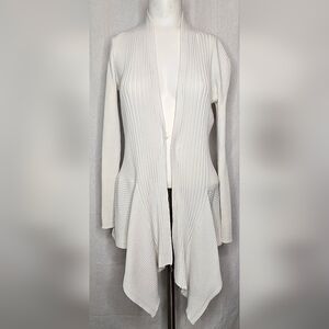 belldini White Ribbed Open Front Asymmetrical Waterfall Cardigan Sweater Size S